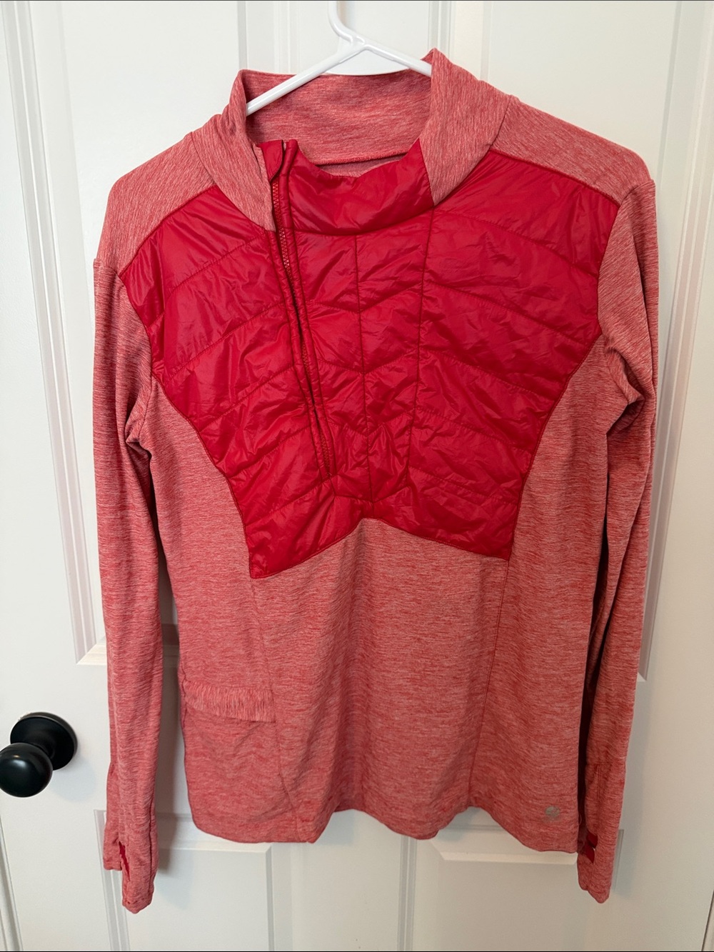 oiselle heathered coral crewneck logo long sleeve top